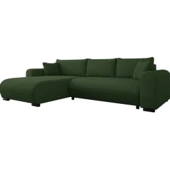 Divano letto angolare reversibile 4 posti 285x188cm con contenitore tessuto velluto a coste verde Soft