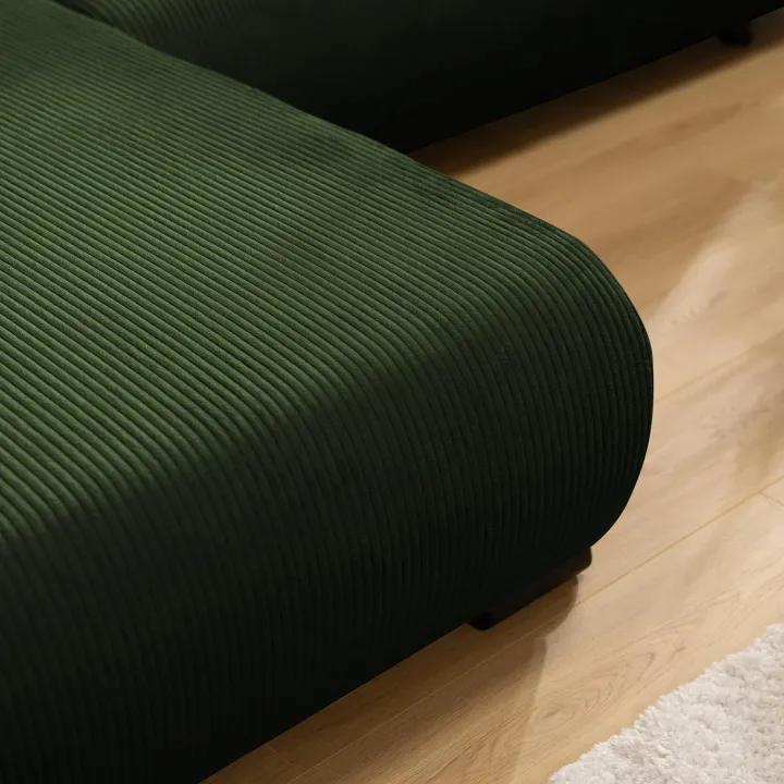 Divano letto angolare reversibile 4 posti 285x188cm con contenitore tessuto velluto a coste verde Soft