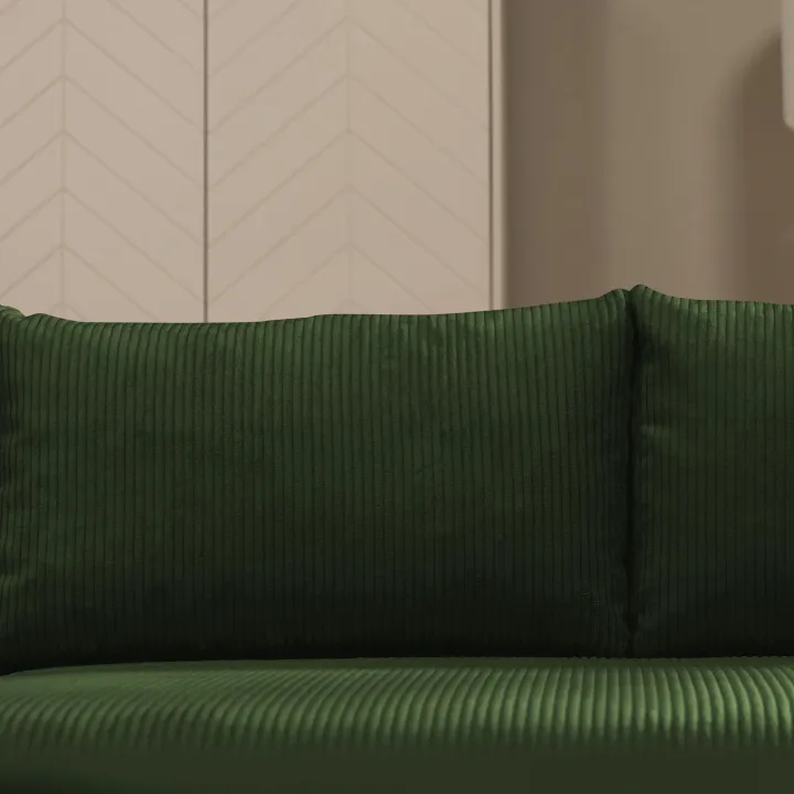 Divano letto angolare reversibile 4 posti 285x188cm con contenitore tessuto velluto a coste verde Soft