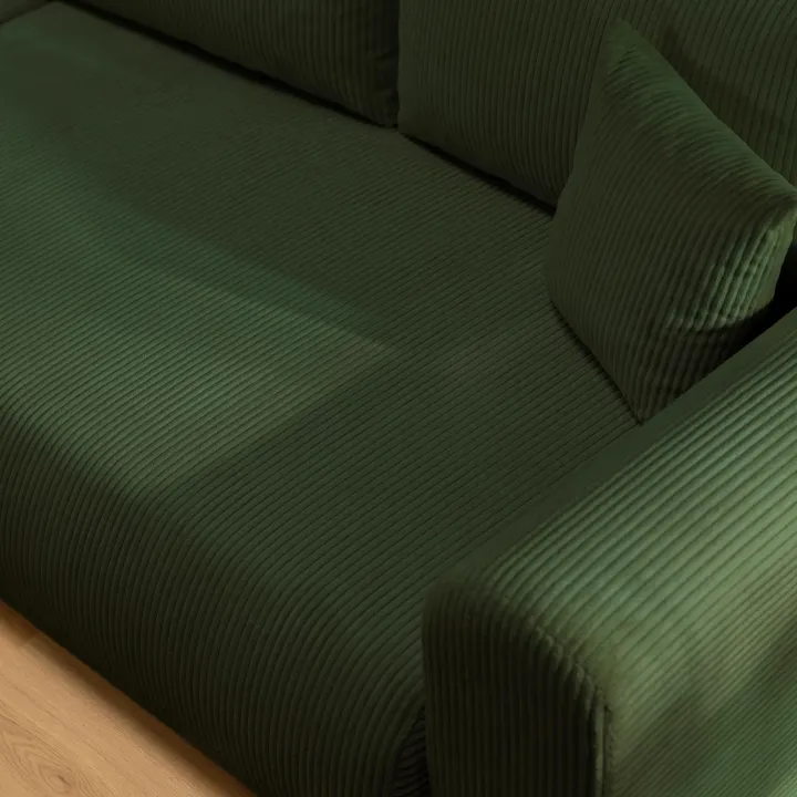 Divano letto angolare reversibile 4 posti 285x188cm con contenitore tessuto velluto a coste verde Soft
