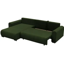 Divano letto angolare reversibile 4 posti 285x188cm con contenitore tessuto velluto a coste verde Soft