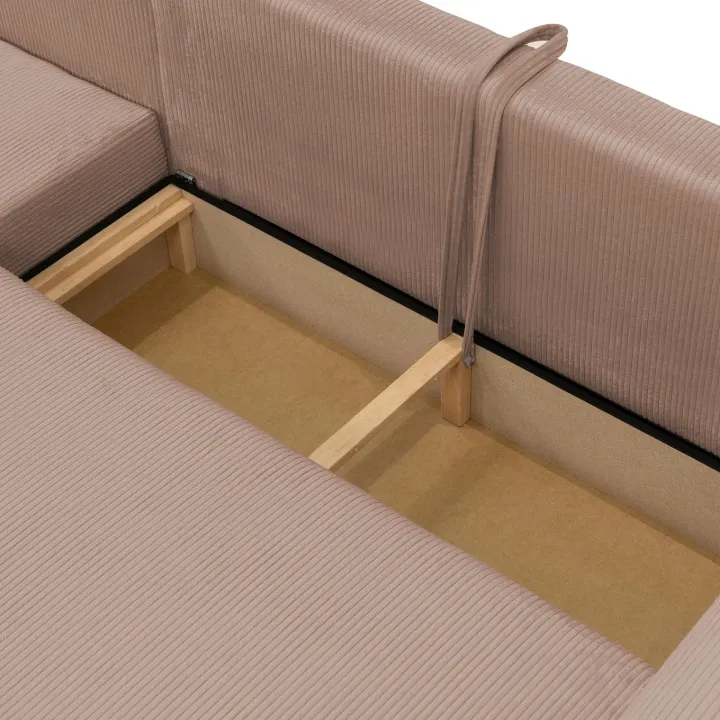 Divano letto angolare reversibile 4 posti 285x188cm con contenitore tessuto velluto a coste rosa Soft