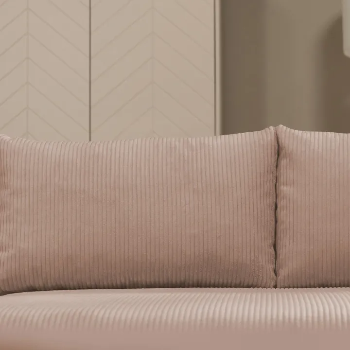 Divano letto angolare reversibile 4 posti 285x188cm con contenitore tessuto velluto a coste rosa Soft