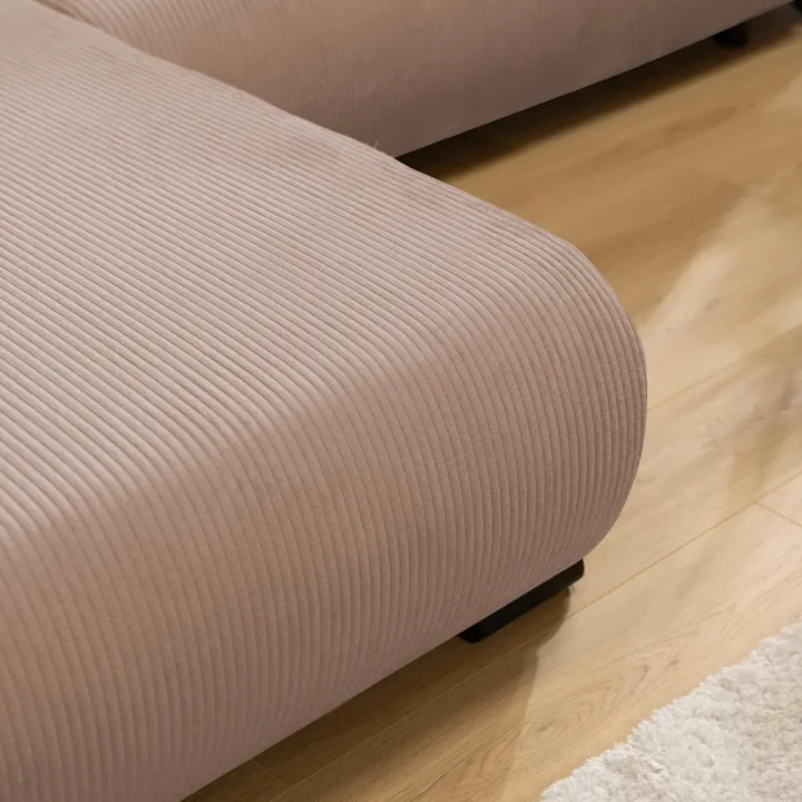 Divano letto angolare reversibile 4 posti 285x188cm con contenitore tessuto velluto a coste rosa Soft