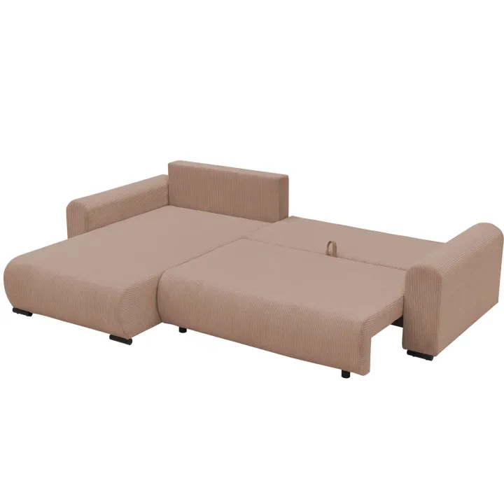 Divano letto angolare reversibile 4 posti 285x188cm con contenitore tessuto velluto a coste rosa Soft