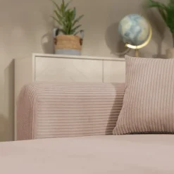 Divano letto angolare reversibile 4 posti 285x188cm con contenitore tessuto velluto a coste rosa Soft