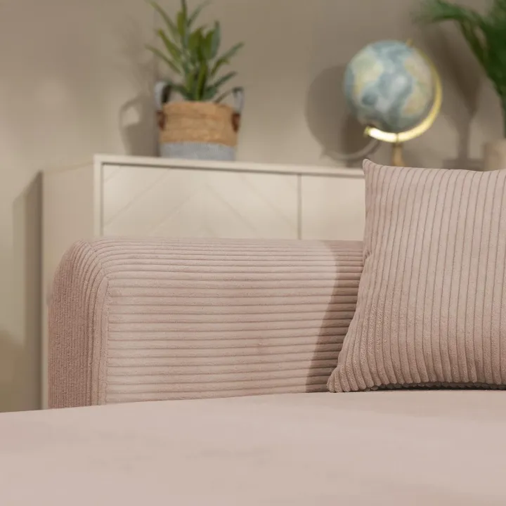 Divano letto angolare reversibile 4 posti 285x188cm con contenitore tessuto velluto a coste rosa Soft