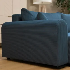 Divano letto angolare reversibile 4 posti 285x188cm con contenitore tessuto velluto a coste blu navy Soft