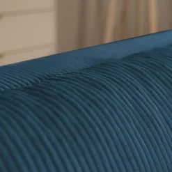 Divano letto angolare reversibile 4 posti 285x188cm con contenitore tessuto velluto a coste blu navy Soft