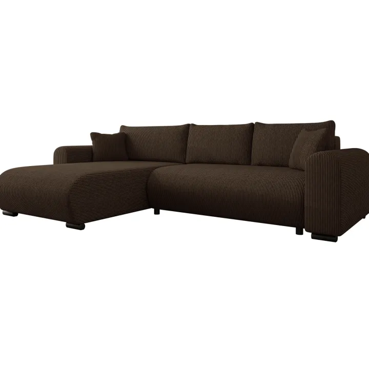 Divano letto angolare reversibile 4 posti 285x188cm con contenitore tessuto velluto a coste marrone scuro Soft