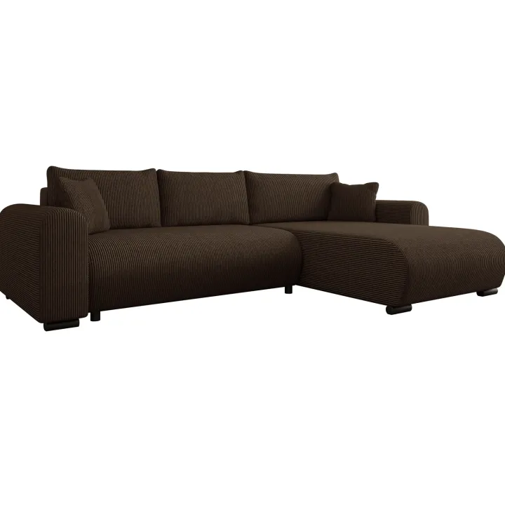 Divano letto angolare reversibile 4 posti 285x188cm con contenitore tessuto velluto a coste marrone scuro Soft
