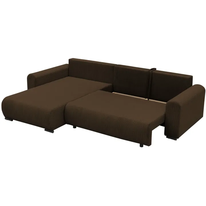 Divano letto angolare reversibile 4 posti 285x188cm con contenitore tessuto velluto a coste marrone scuro Soft