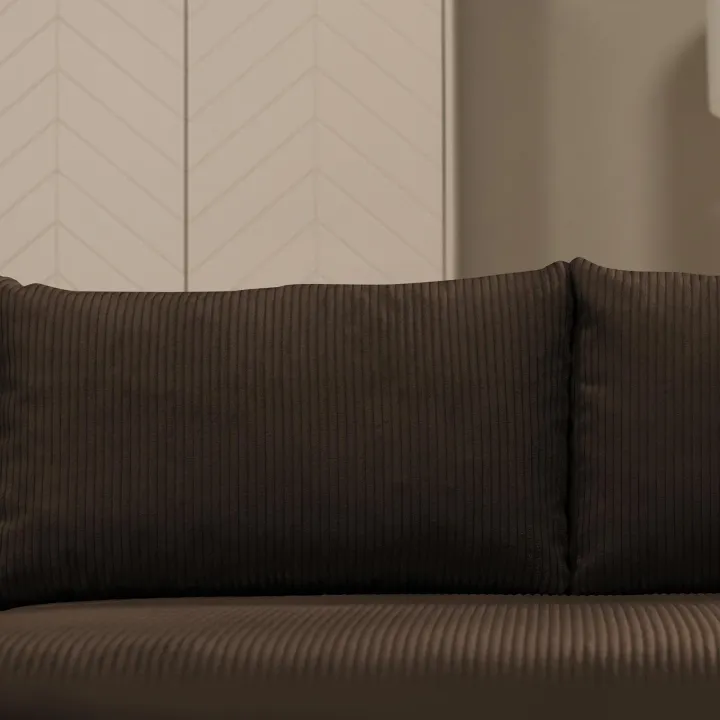 Divano letto angolare reversibile 4 posti 285x188cm con contenitore tessuto velluto a coste marrone scuro Soft
