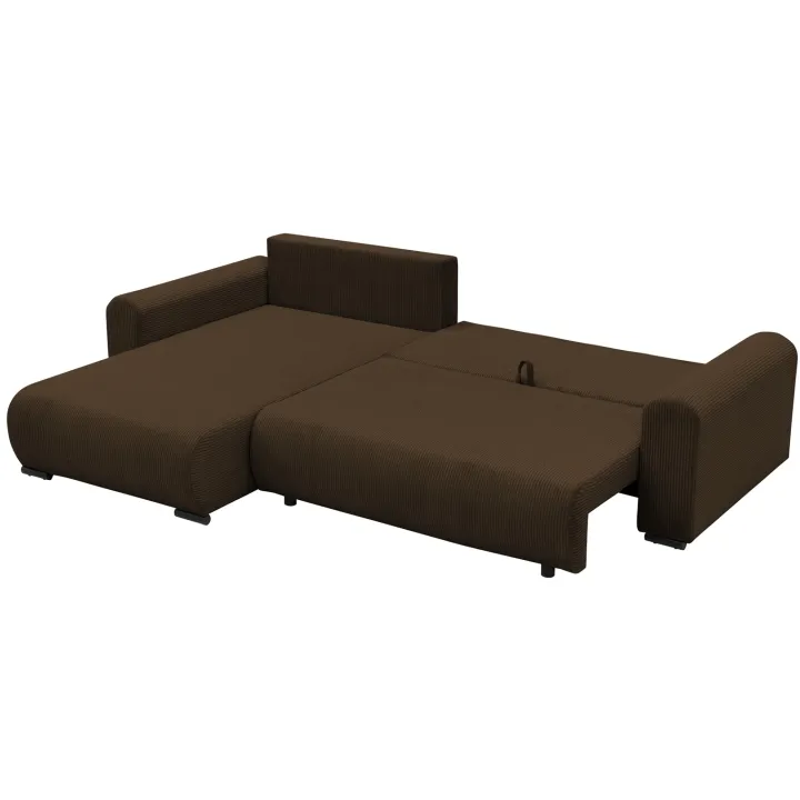 Divano letto angolare reversibile 4 posti 285x188cm con contenitore tessuto velluto a coste marrone scuro Soft