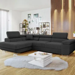 Divano letto angolare sinistra imbottito 274x203cm nero Bormio