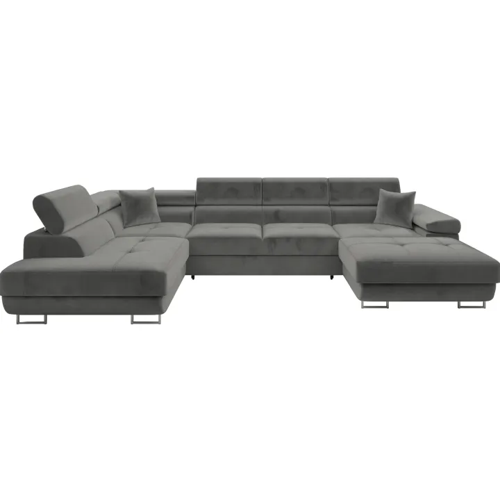 Divano letto angolare sinistra 5 posti 346x203cm con box contenitore velluto grigio Moirea