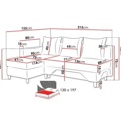 Divano letto angolare sinistra 3 posti 215cm grigio scuro e chiaro Aureliano