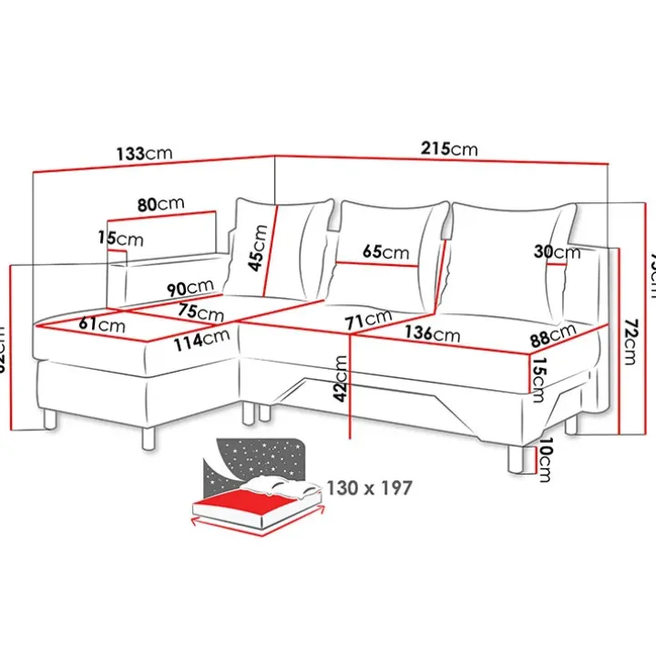 Divano letto angolare sinistra 3 posti 215cm grigio scuro e chiaro Aureliano