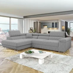 Divano letto angolare sinistra imbottito 274x203cm velluto a coste grigio Bormio