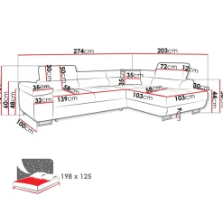 Divano letto angolare sinistra 4 posti 274x203cm imbottito grigio Bormio