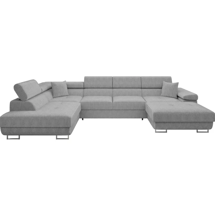 Divano letto angolare sinistra 5 posti 346x203cm con box contenitore a coste grigio Moirea