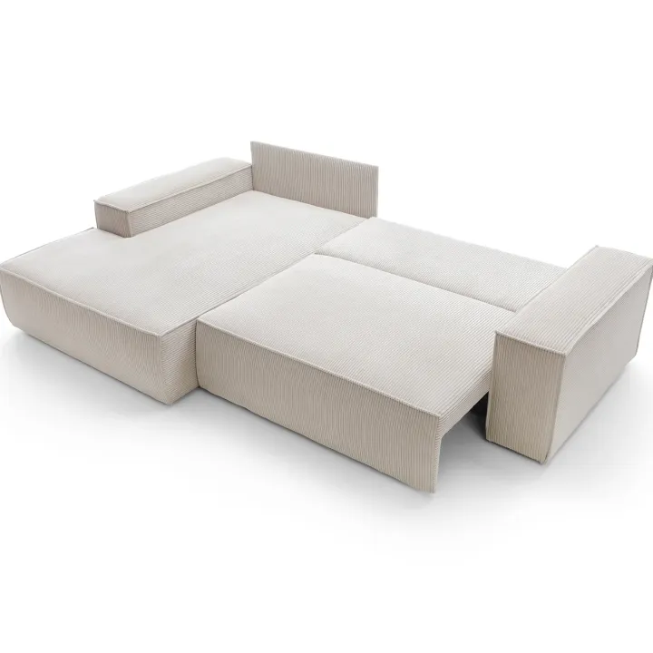 Divano letto angolare sinistro 3 posti 267x167cm velluto a coste beige Relaxion