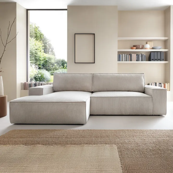 Divano letto angolare sinistro 3 posti 267x167cm velluto a coste beige Relaxion
