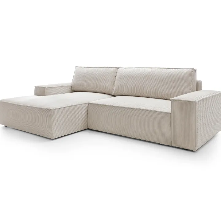 Divano letto angolare sinistro 3 posti 267x167cm velluto a coste beige Relaxion