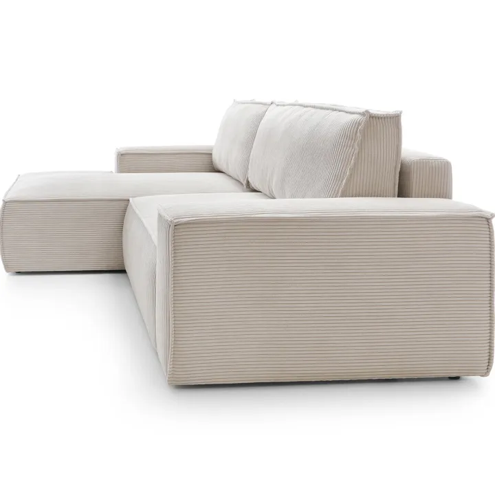 Divano letto angolare sinistro 3 posti 267x167cm velluto a coste beige Relaxion