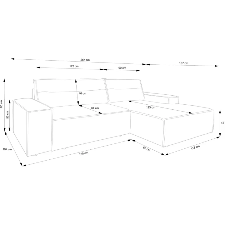 Divano letto angolare sinistro 3 posti 267x167cm velluto a coste beige Relaxion