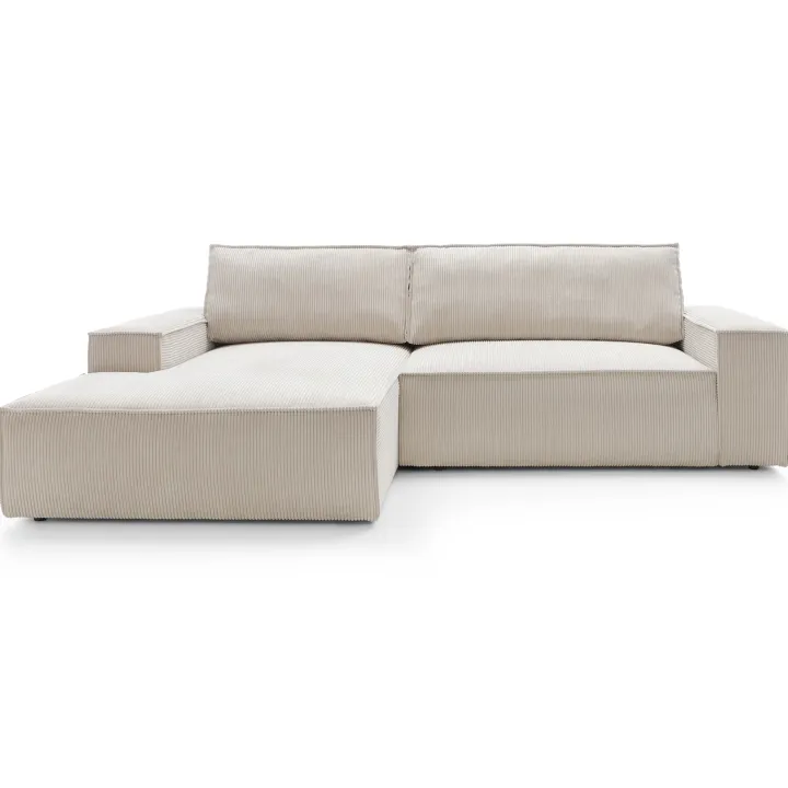 Divano letto angolare sinistro 3 posti 267x167cm velluto a coste beige Relaxion