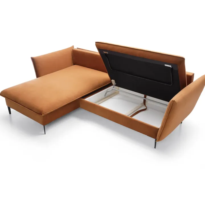 Divano letto angolare sinistro 3 posti 258x167cm tessuto arancio Lushify