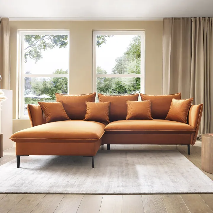 Divano letto angolare sinistro 3 posti 258x167cm tessuto arancio Lushify