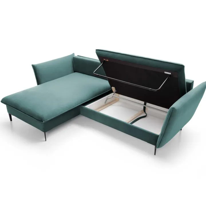 Divano letto angolare sinistro 3 posti 258x167cm tessuto petrolio Lushify