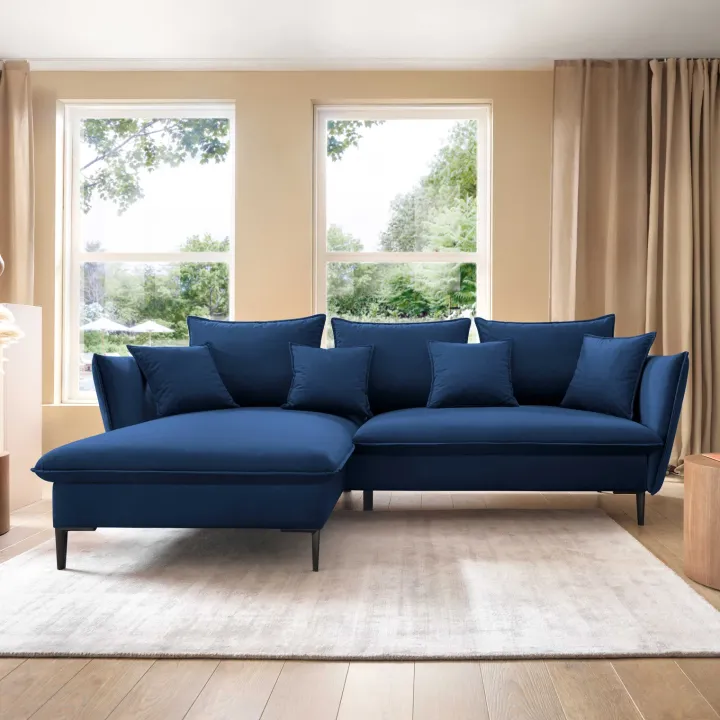 Divano letto angolare sinistro 3 posti 258x167cm tessuto blu Lushify