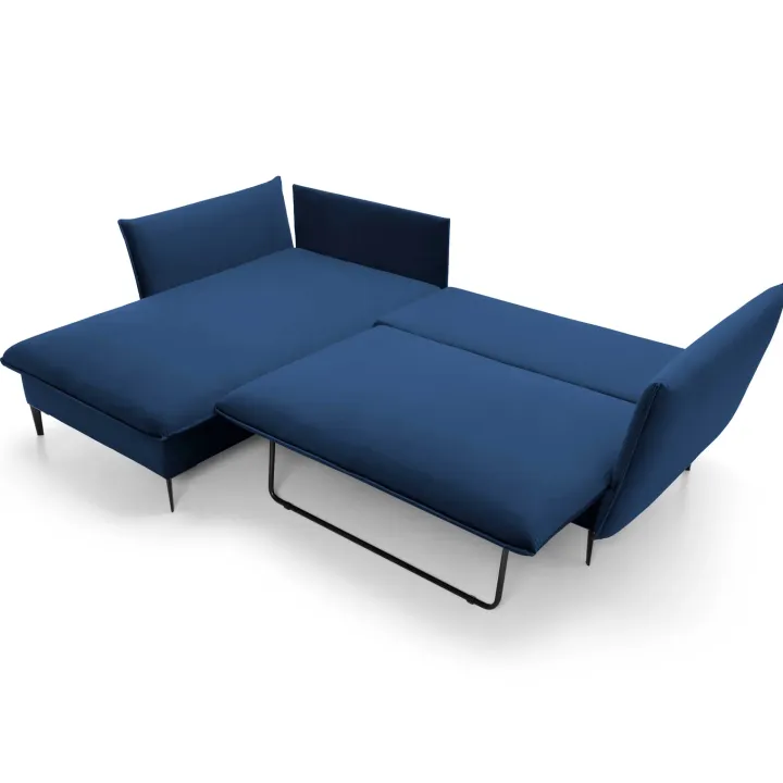 Divano letto angolare sinistro 3 posti 258x167cm tessuto blu Lushify