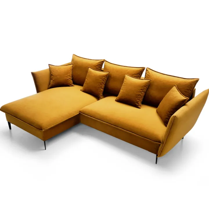 Divano letto angolare sinistro 3 posti 258x167cm tessuto giallo senape Lushify