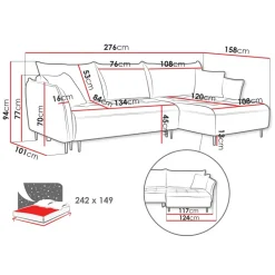 Divano letto angolare sinistro 3 posti 276x158cm tessuto grigio Angle