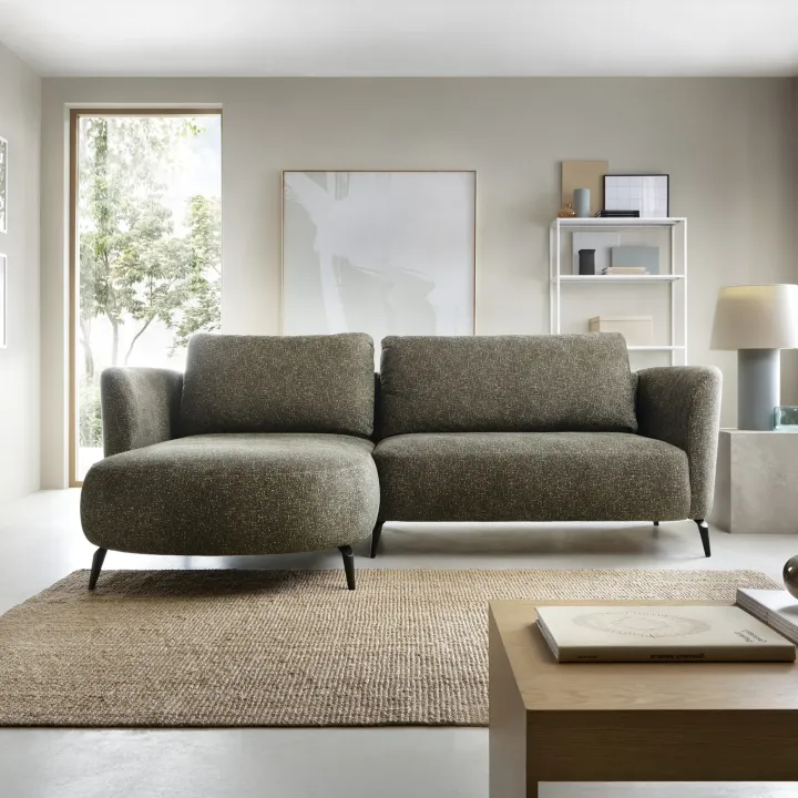 Divano letto angolare sinistra 3 posti 260x180cm tessuto bouclè verde Repose