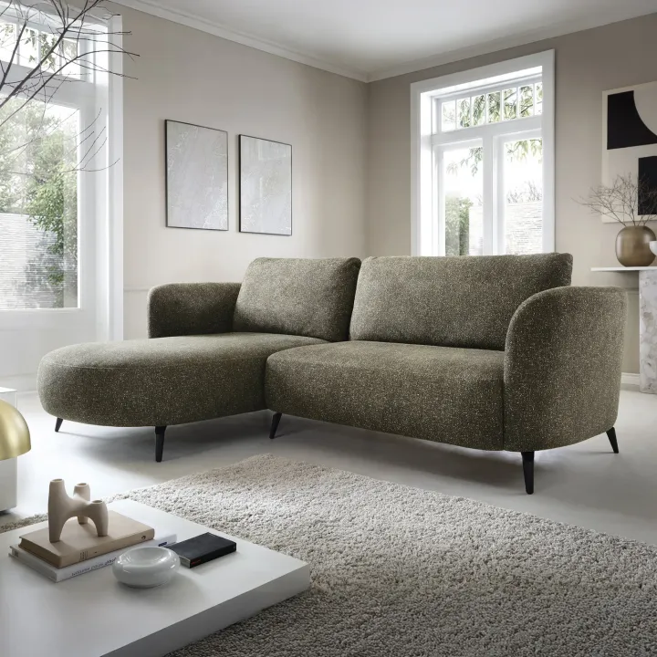 Divano letto angolare sinistra 3 posti 260x180cm tessuto bouclè verde Repose