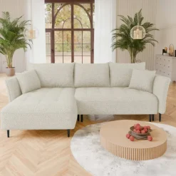 Divano letto angolare sinistro 3 posti 276x158cm tessuto beige Angle