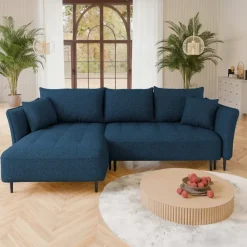 Divano letto angolare sinistro 3 posti 276x158cm tessuto blu Angle