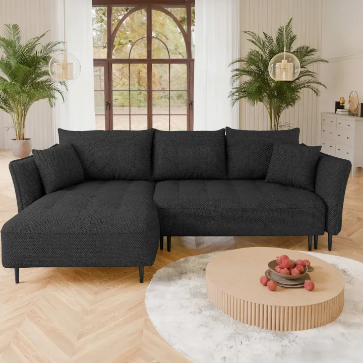 Divano letto angolare sinistro 3 posti 276x158cm tessuto grigio antracite Angle