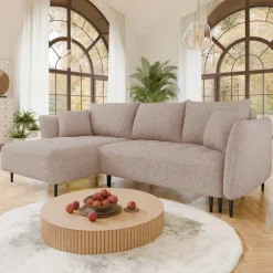 Divano letto angolare sinistro 3 posti 276x158cm tessuto rosa Angle