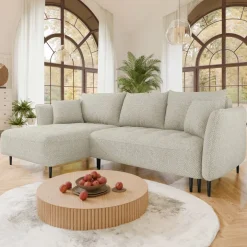 Divano letto angolare sinistro 3 posti 276x158cm tessuto tortora Angle
