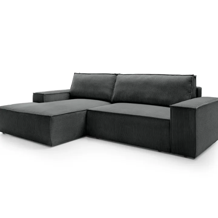 Divano letto angolare sinistra 3 posti 267x167cm velluto a coste antracite Relaxion