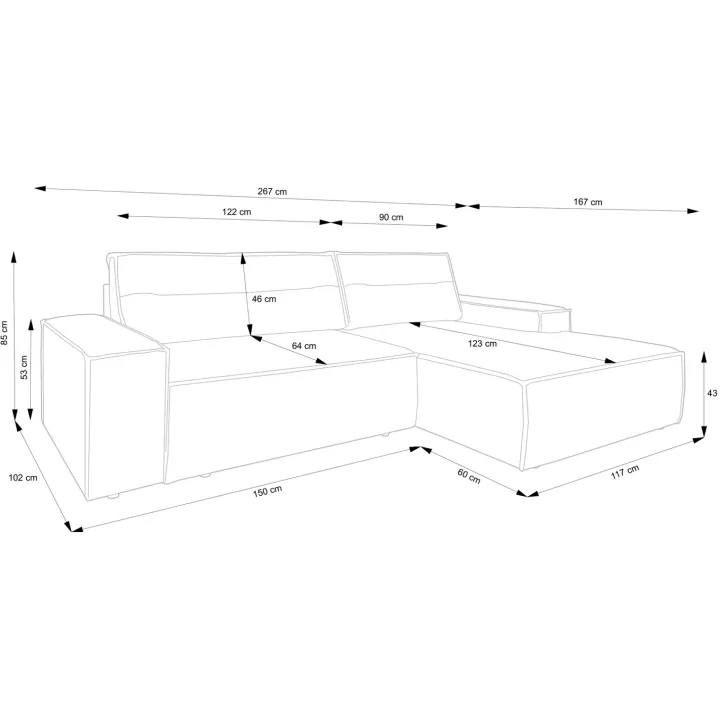 Divano letto angolare sinistra 3 posti 267x167cm velluto a coste antracite Relaxion