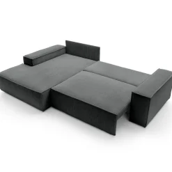 Divano letto angolare sinistra 3 posti 267x167cm velluto a coste antracite Relaxion