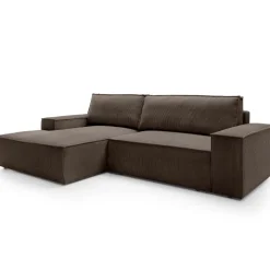 Divano letto angolare sinistra 3 posti 267x167cm velluto a coste marrone Relaxion