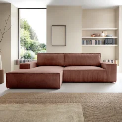 Divano letto angolare sinistra 3 posti 267x167cm velluto a coste rosa Relaxion